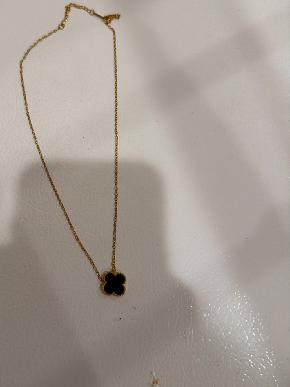 Gold Chain Necklace with Black Clover Pendant